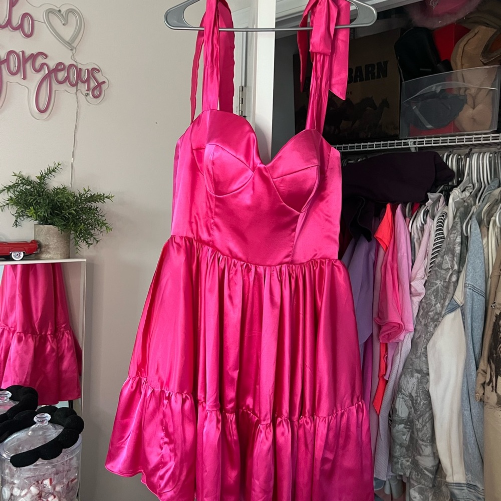 Vibrant Pink Satin Dress